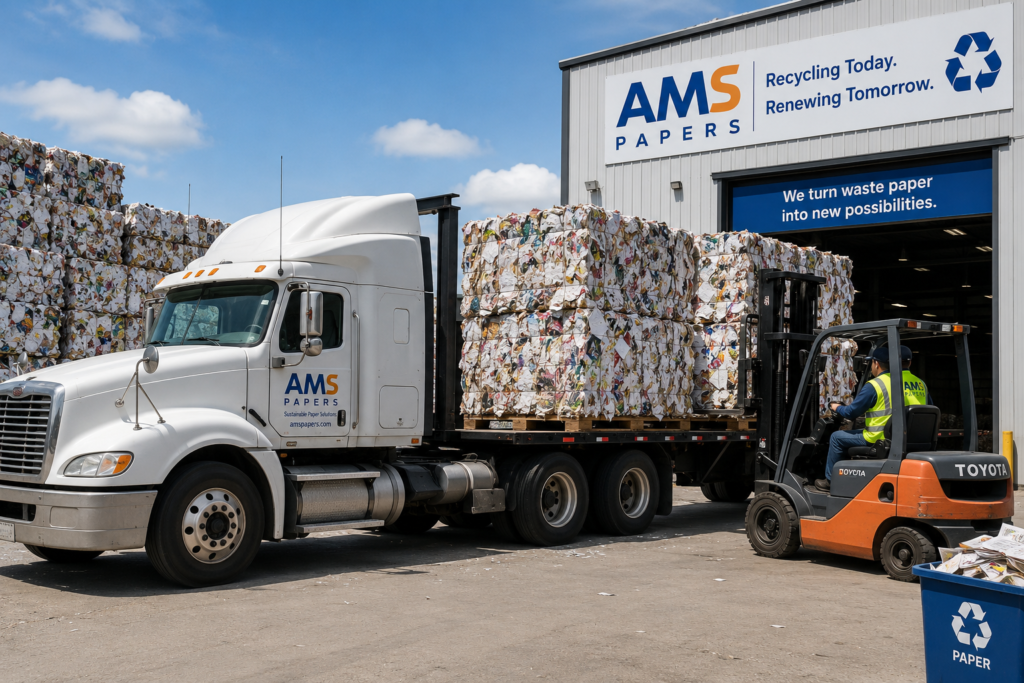 baled waste paper ready for recycling pickup