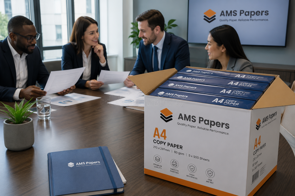 box of A4 paper showing 5 reams of 500 sheets