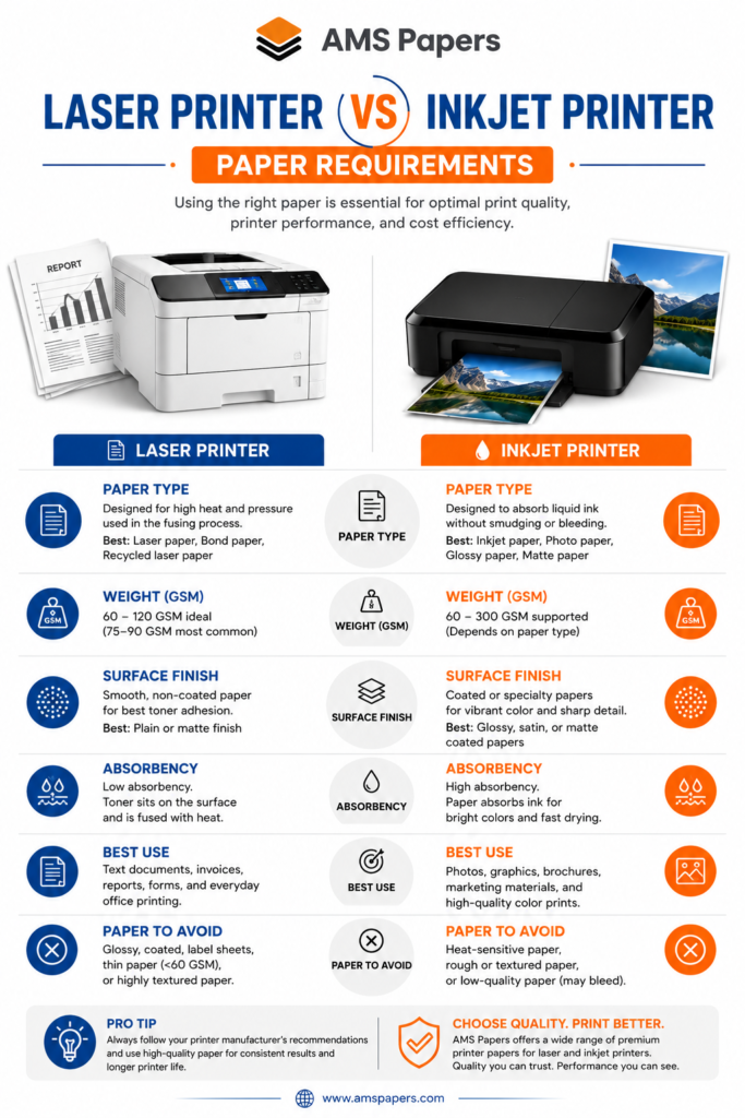 laser printer vs inkjet printer paper requirements comparison