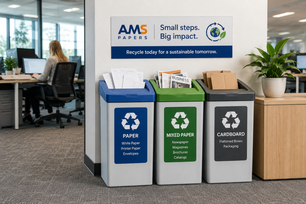 office paper recycling collection bins sorted by grade
